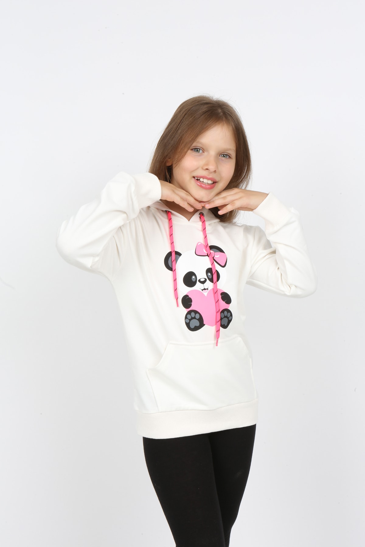 سويت شيرت مطبوع عليه دب تيدي بجيب للفتيات من I&k Şımarık Kids