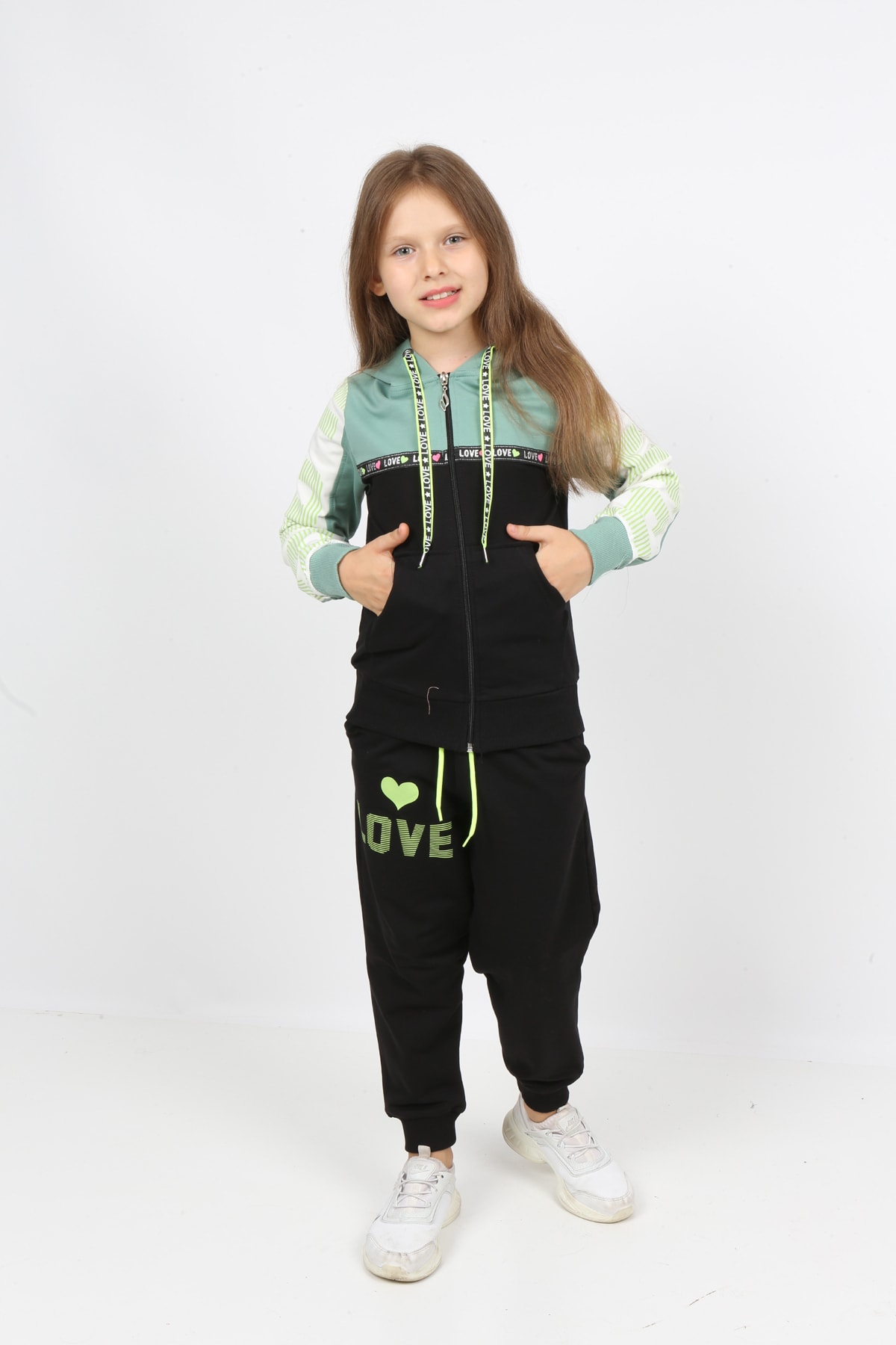 طقم بدلة رياضية بغطاء للرأس وسحاب للأطفال من I&k Şımarık Kids