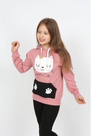 I&k Şımarık Kids سويت شيرت مطبوع بجيب مقنع للفتيات