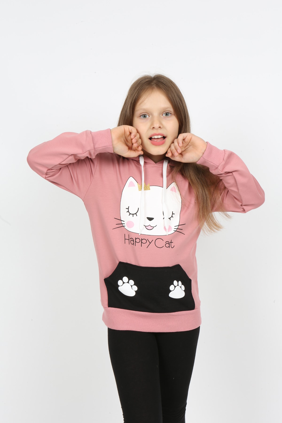 I&k Şımarık Kids سويت شيرت مطبوع بجيب مقنع للفتيات