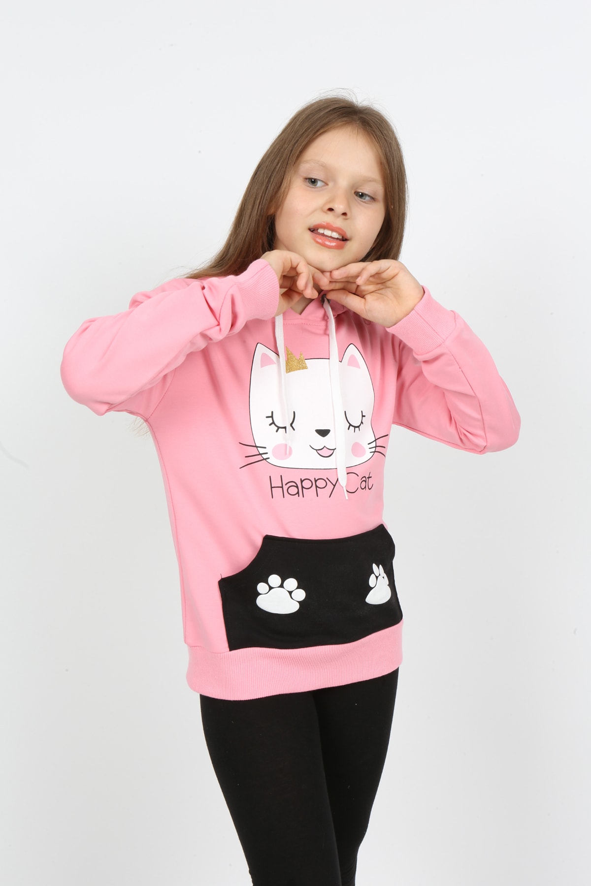 I&k Şımarık Kids سويت شيرت مطبوع بجيب مقنع للفتيات
