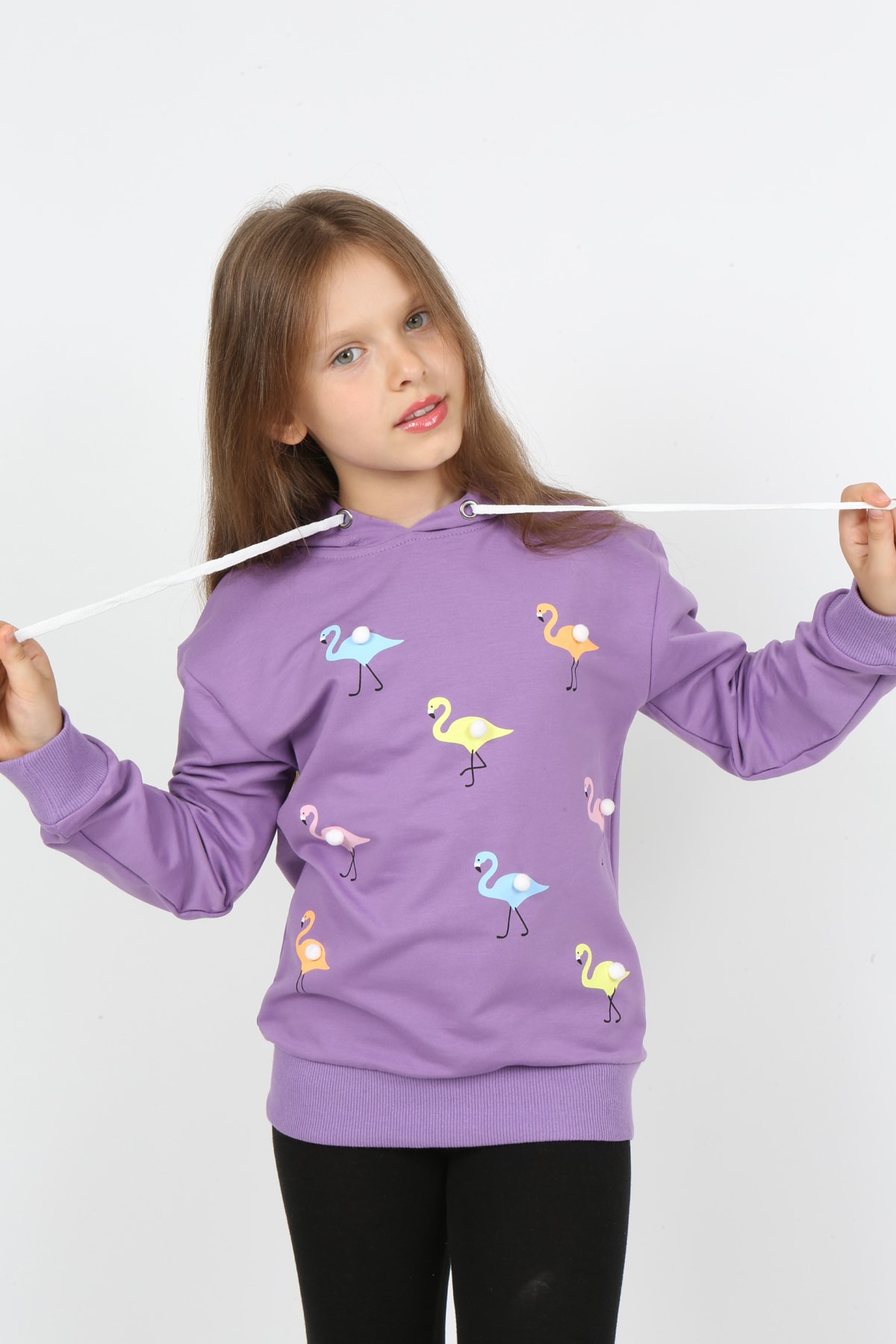 I&k Şımarık Kids Kız Çocuk Kapüşonlu Flamingo Baskılı Sweatshirt
