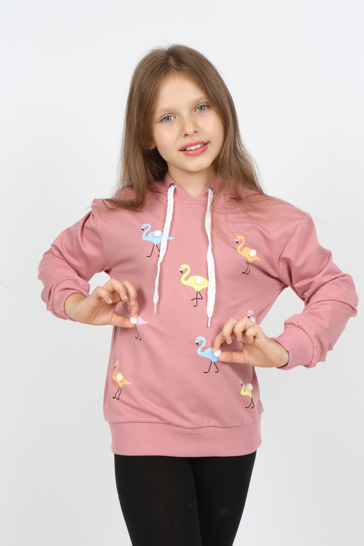I&k Şımarık Kids Kız Çocuk Kapüşonlu Flamingo Baskılı Sweatshirt