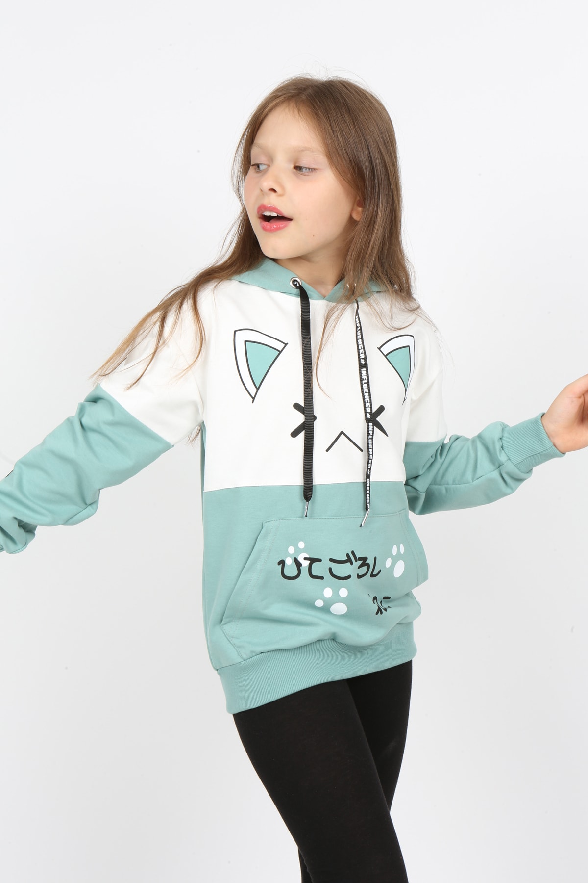 Girls Printed Sweatshirt with Garnished Pocket