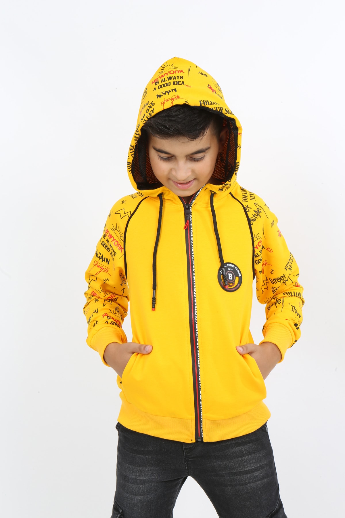 Erkek Çocuk Fermuarlı Kapüşonlu Cepli Sweatshirt