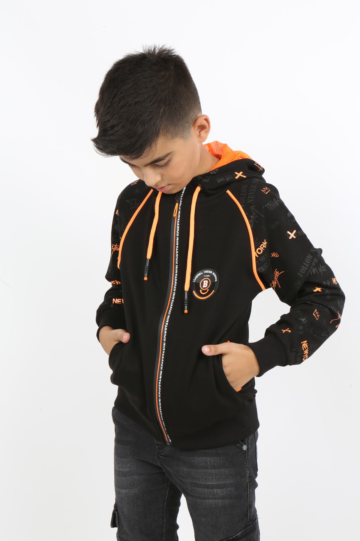 Erkek Çocuk Fermuarlı Kapüşonlu Cepli Sweatshirt