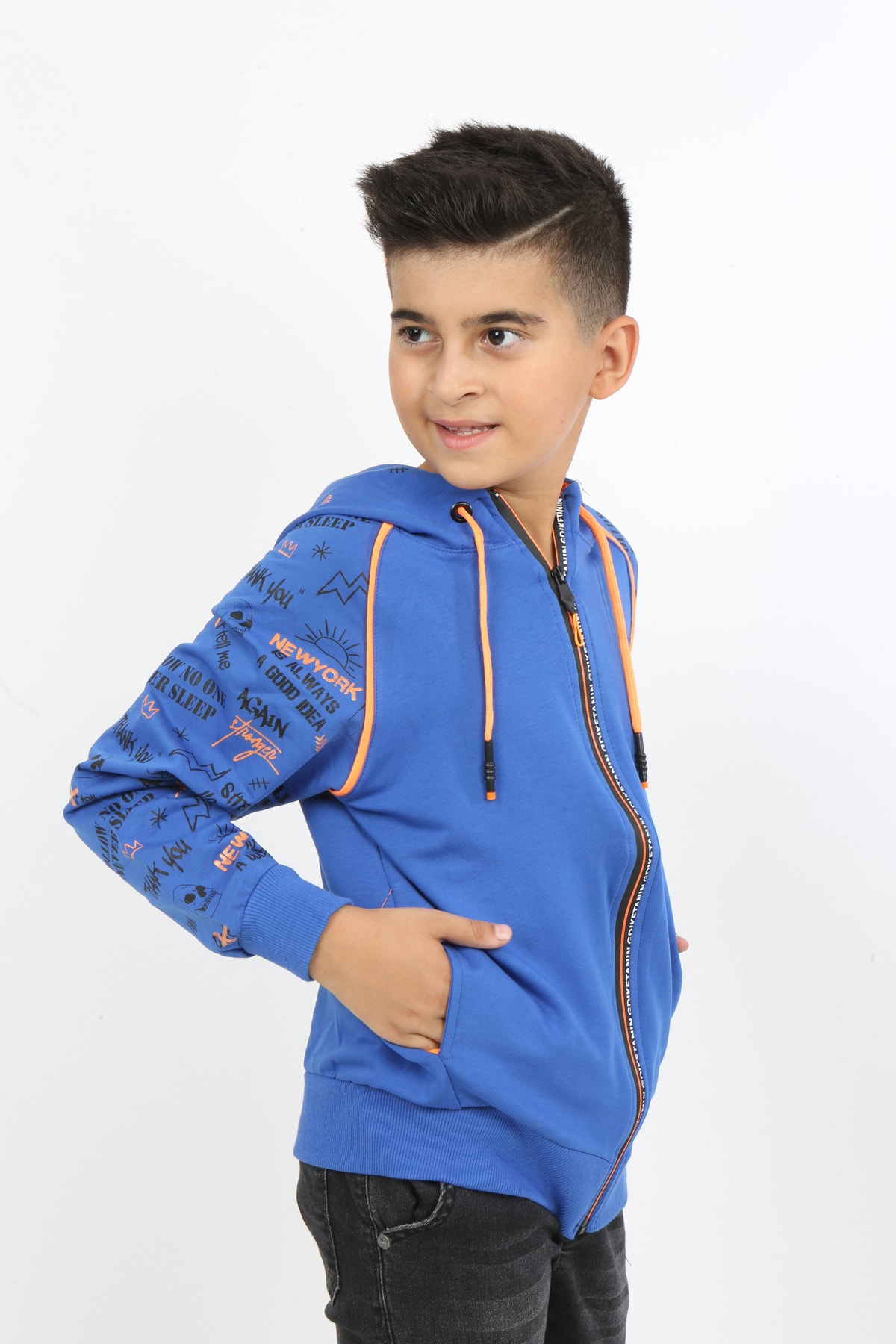 Erkek Çocuk Fermuarlı Kapüşonlu Cepli Sweatshirt