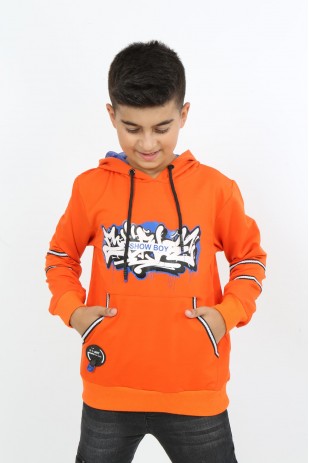 Толстовка с капюшоном и карманом с принтом для мальчика