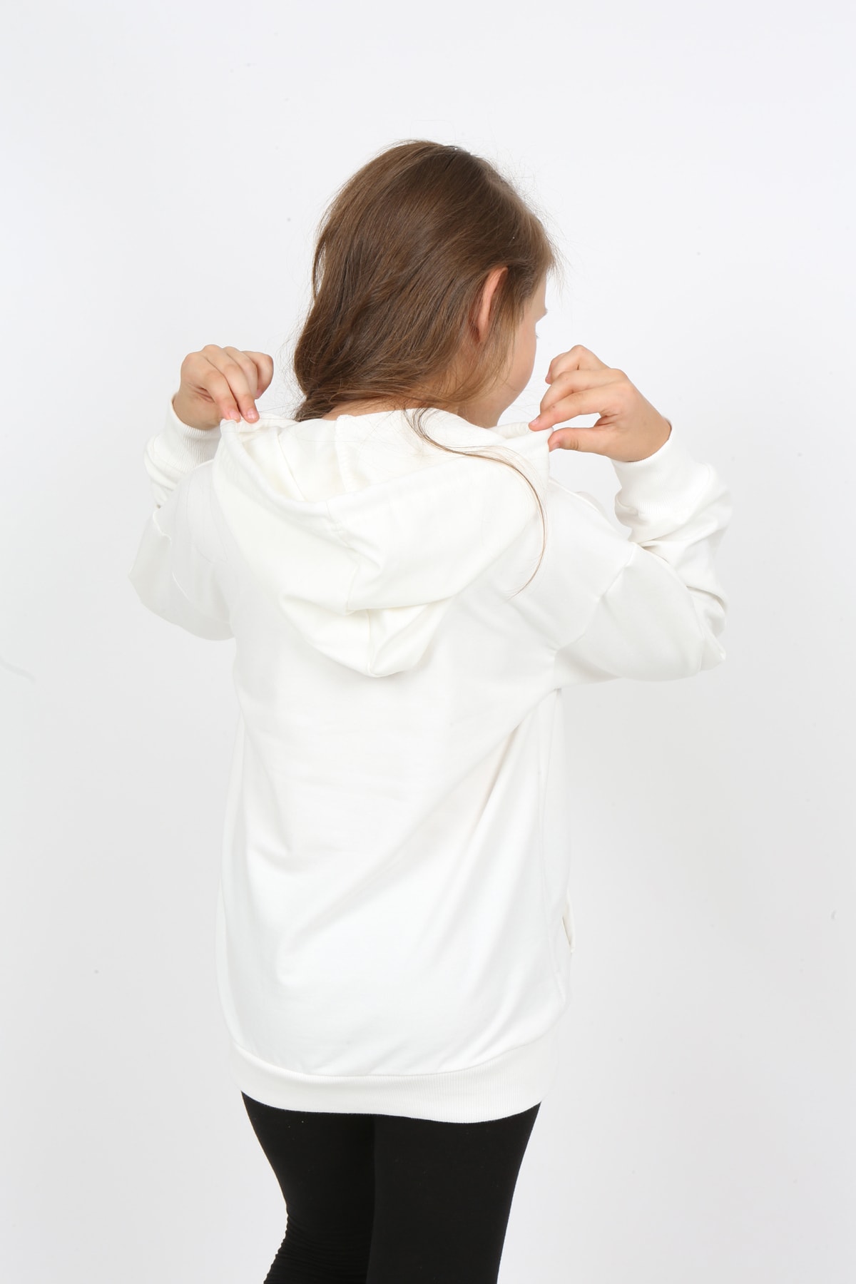 Kız Çocuk Baskılı Kapüşonlu Cepli Sweatshirt