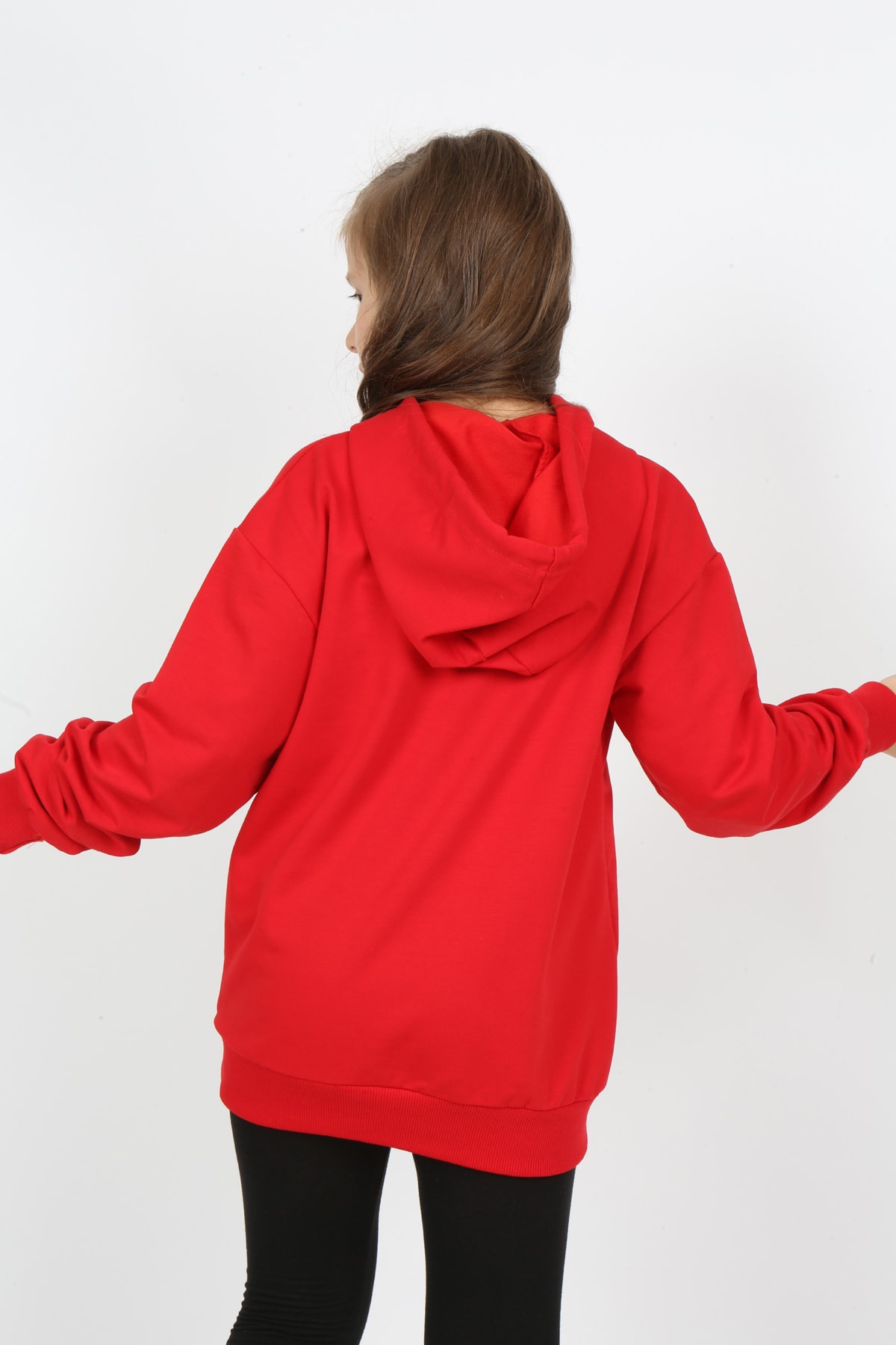 Kız Çocuk Baskılı Kapüşonlu Cepli Sweatshirt