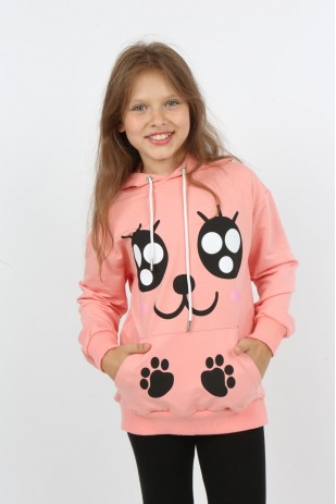 Kız Çocuk Baskılı Kapüşonlu Cepli Sweatshirt