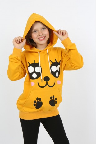 Kız Çocuk Baskılı Kapüşonlu Cepli Sweatshirt