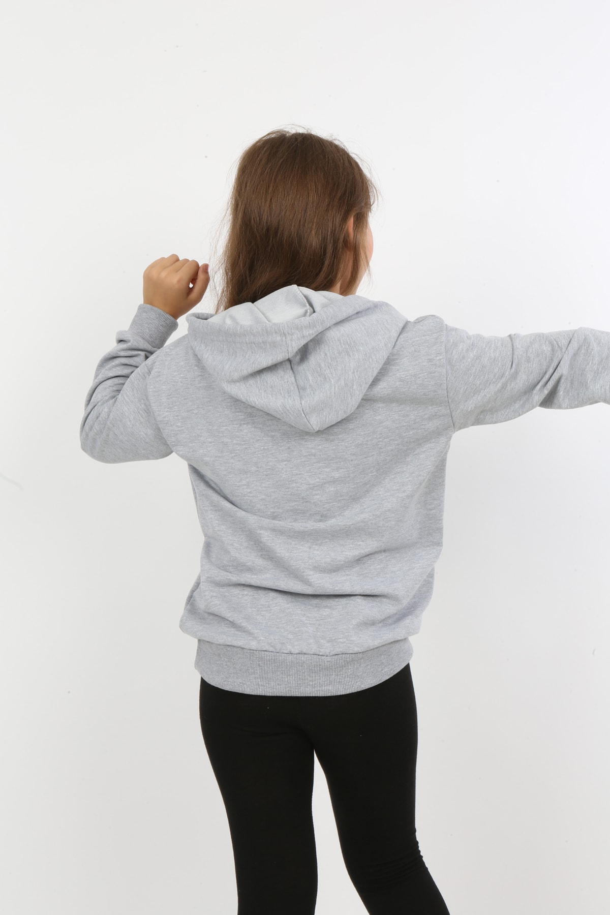 Kız Çocuk Baskılı Kapüşonlu Cepli Sweatshirt