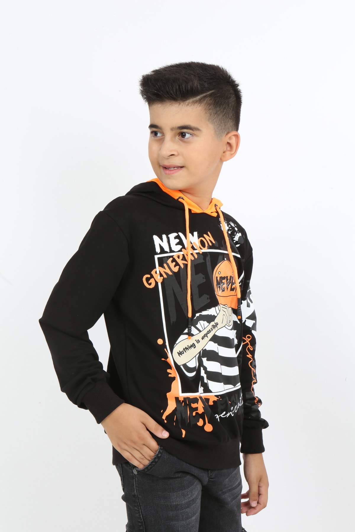 Erkek Çocuk Baskılı Kapüşonlu Sweatshirt