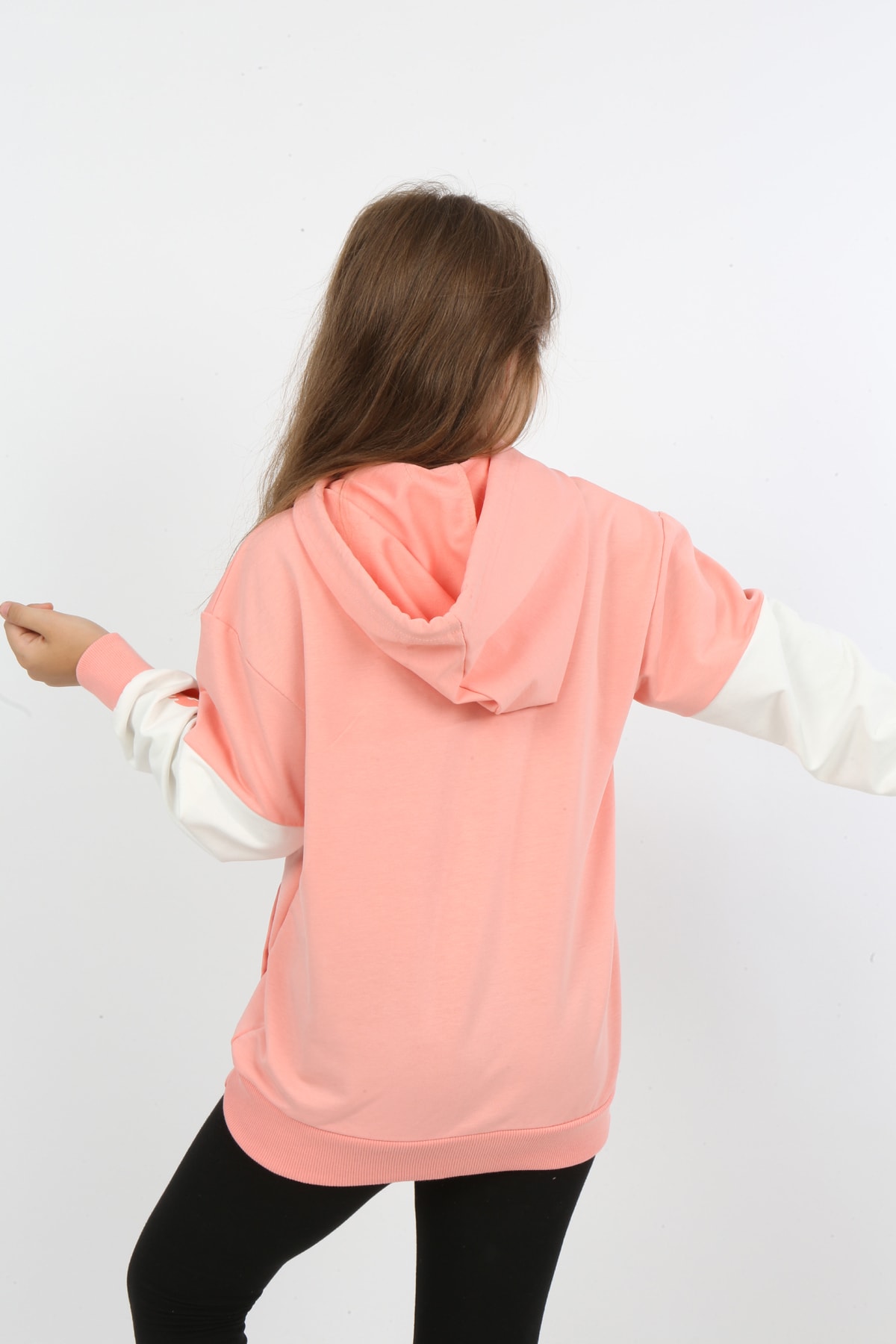 Kız Çocuk Baskılı Kapüşonlu Cepli Sweatshirt