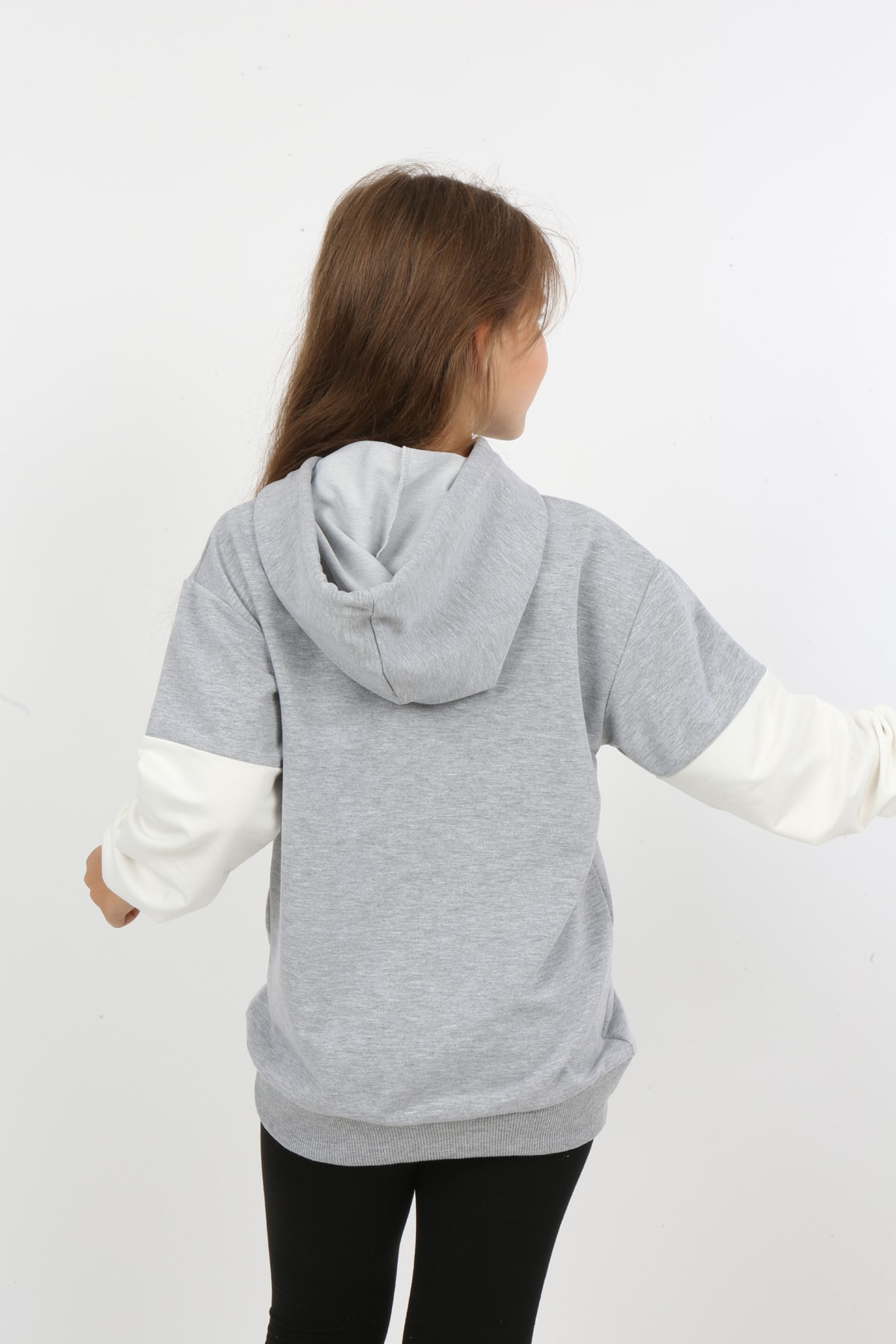 Kız Çocuk Baskılı Kapüşonlu Cepli Sweatshirt