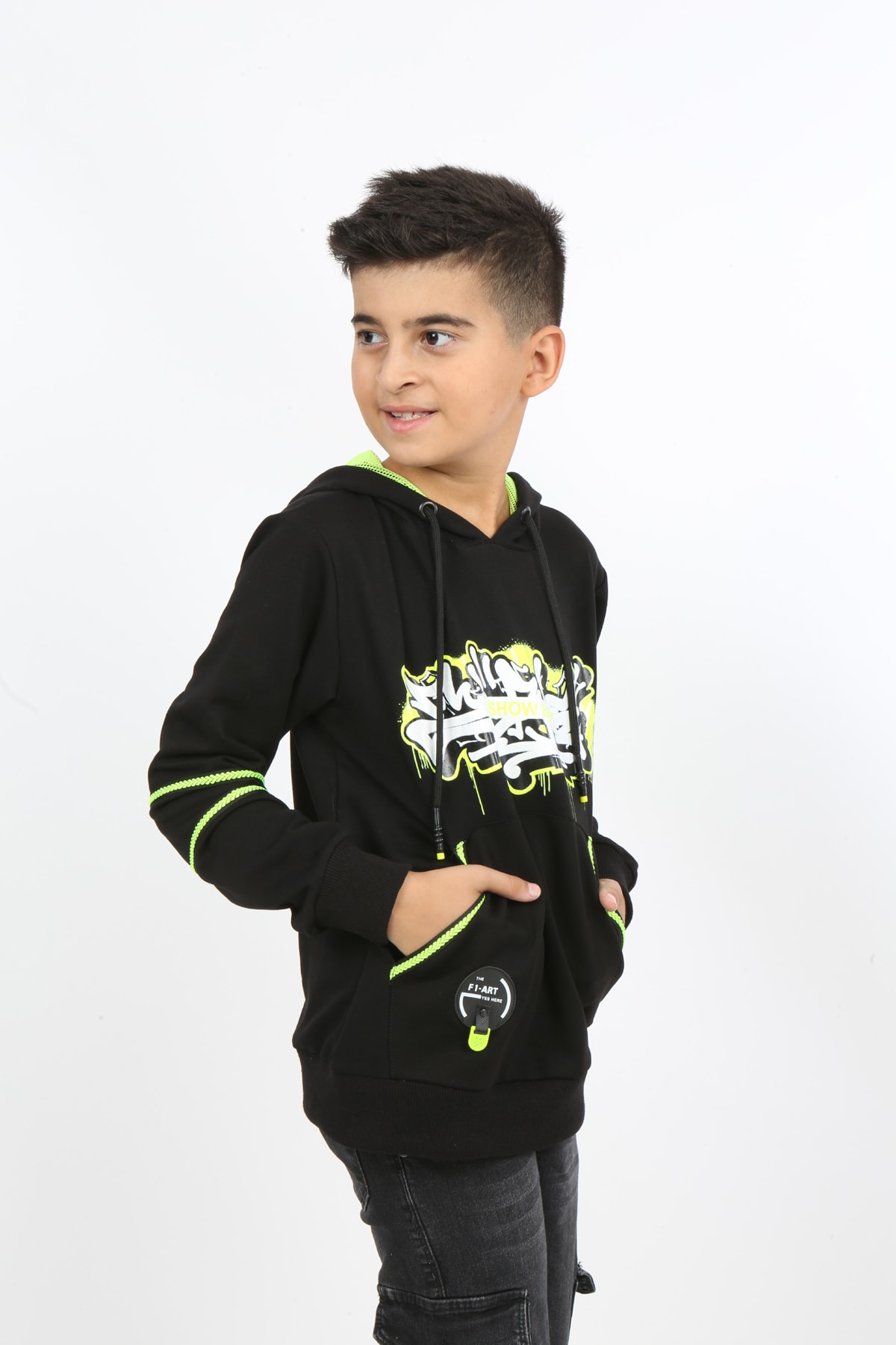 Erkek Çocuk Baskılı Kapüşonlu Cepli Sweatshirt