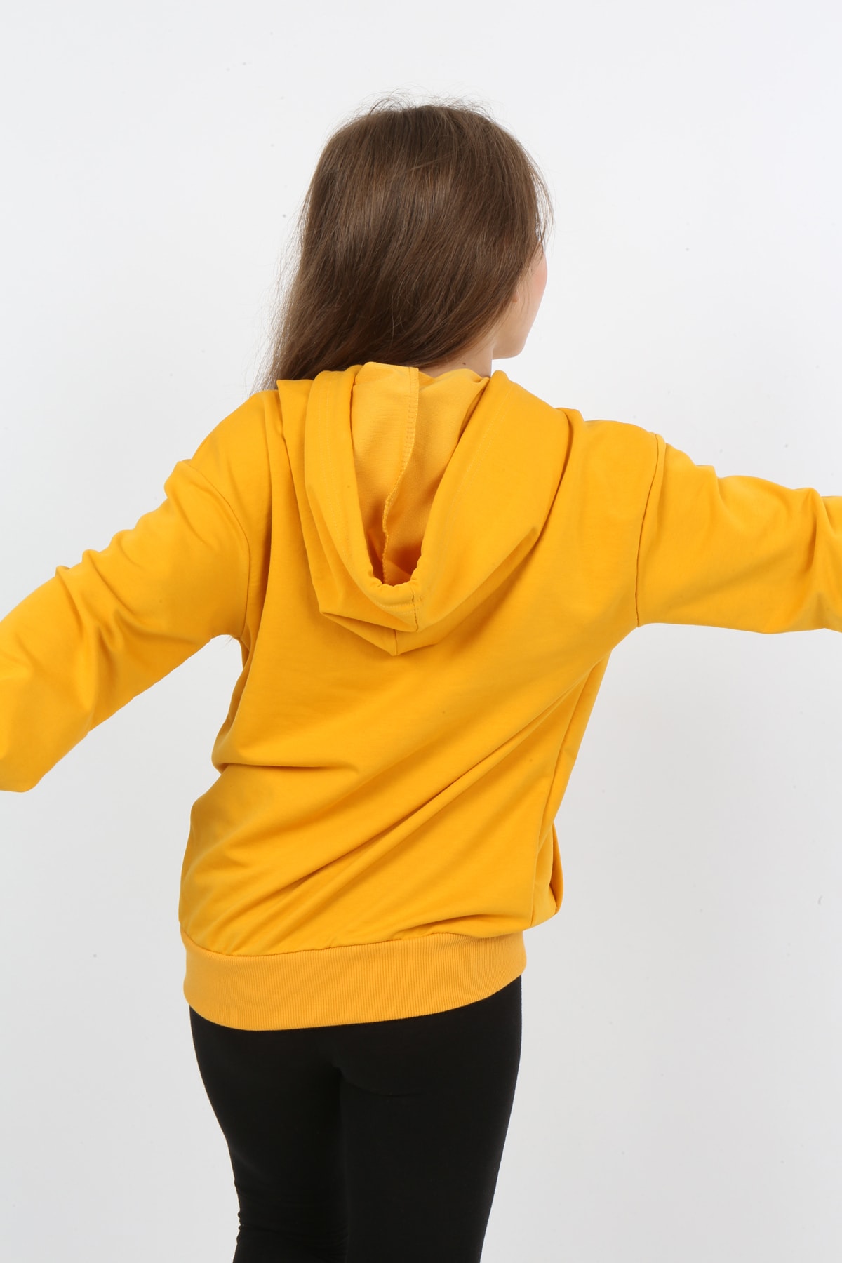 Kız Çocuk Baskılı Kapüşonlu Cepli Sweatshirt