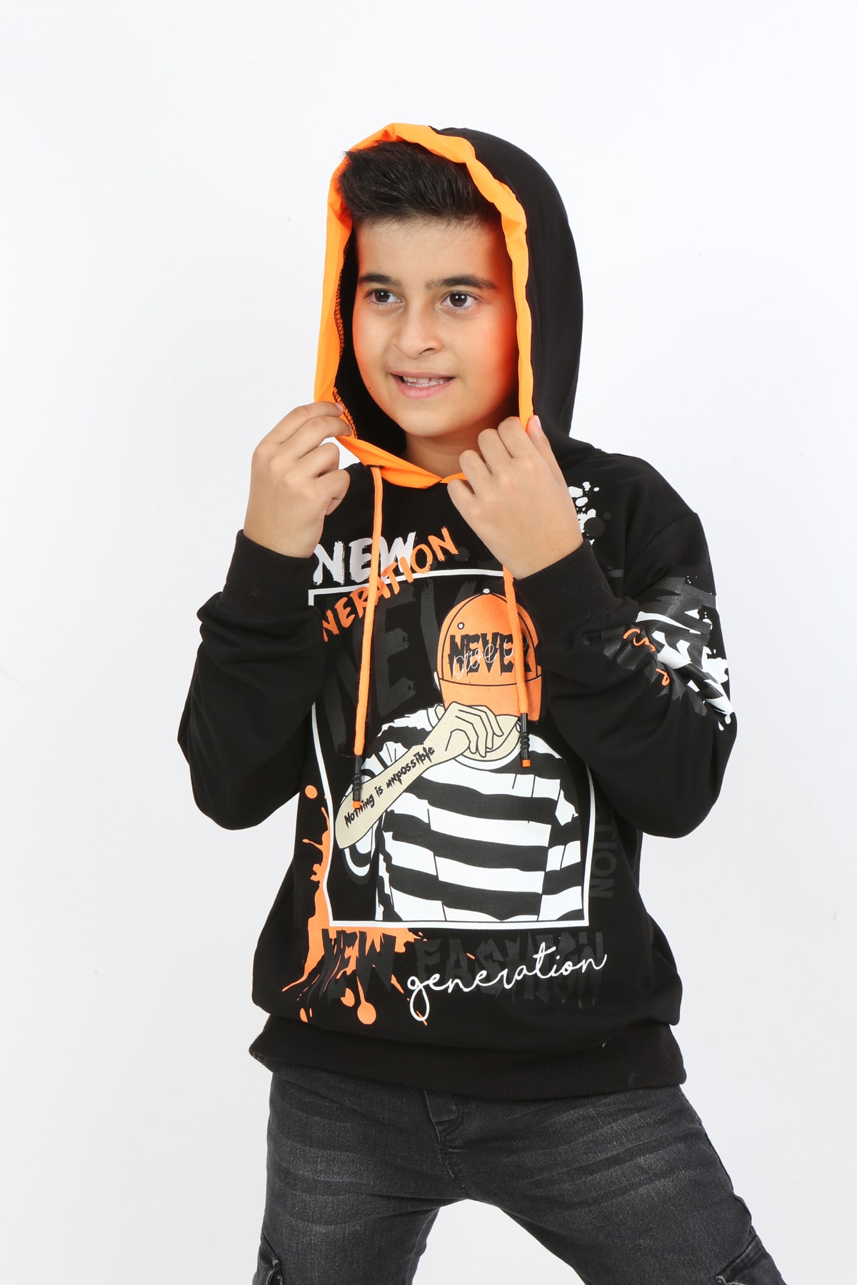 Erkek Çocuk Baskılı Kapüşonlu Sweatshirt