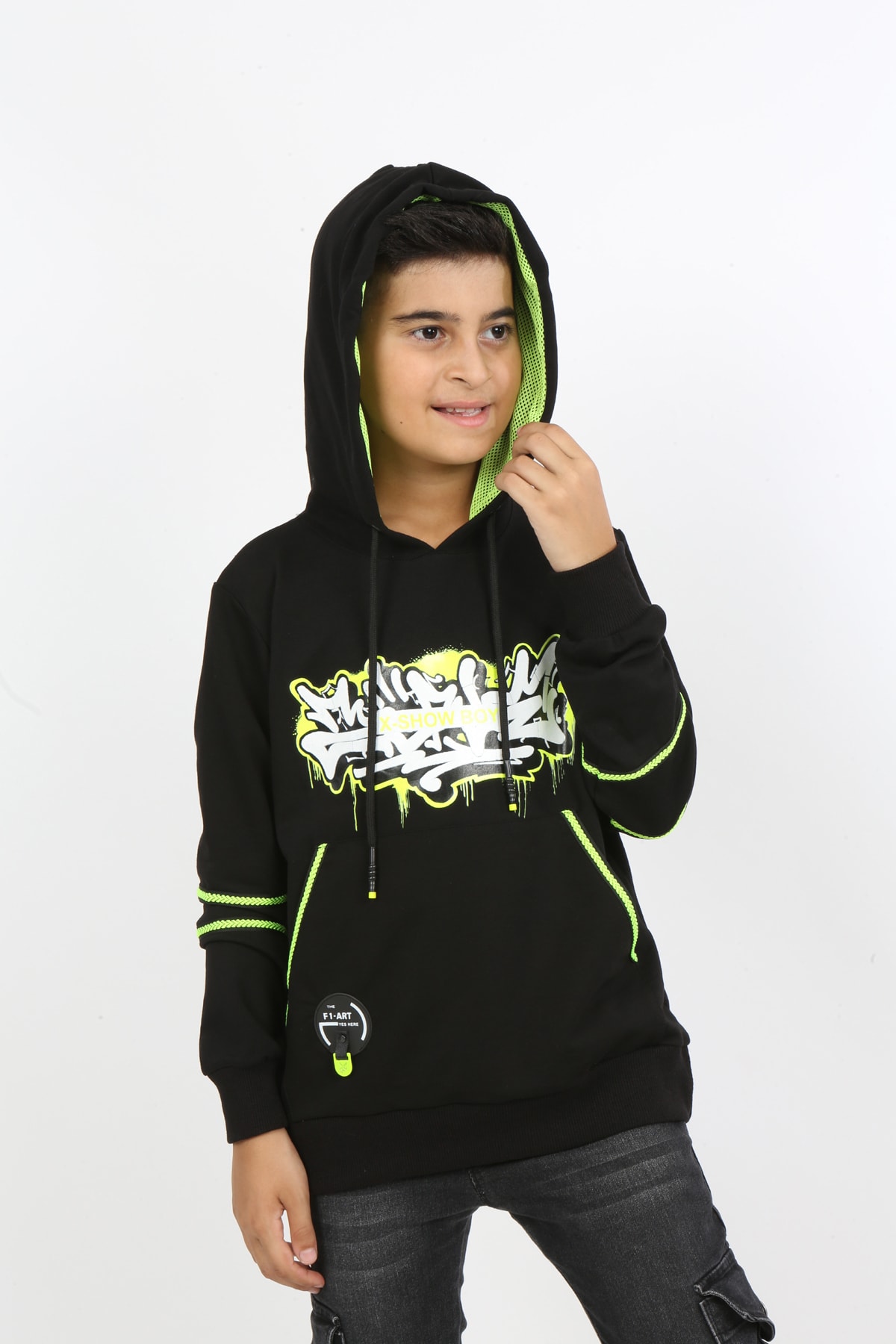 Erkek Çocuk Baskılı Kapüşonlu Cepli Sweatshirt
