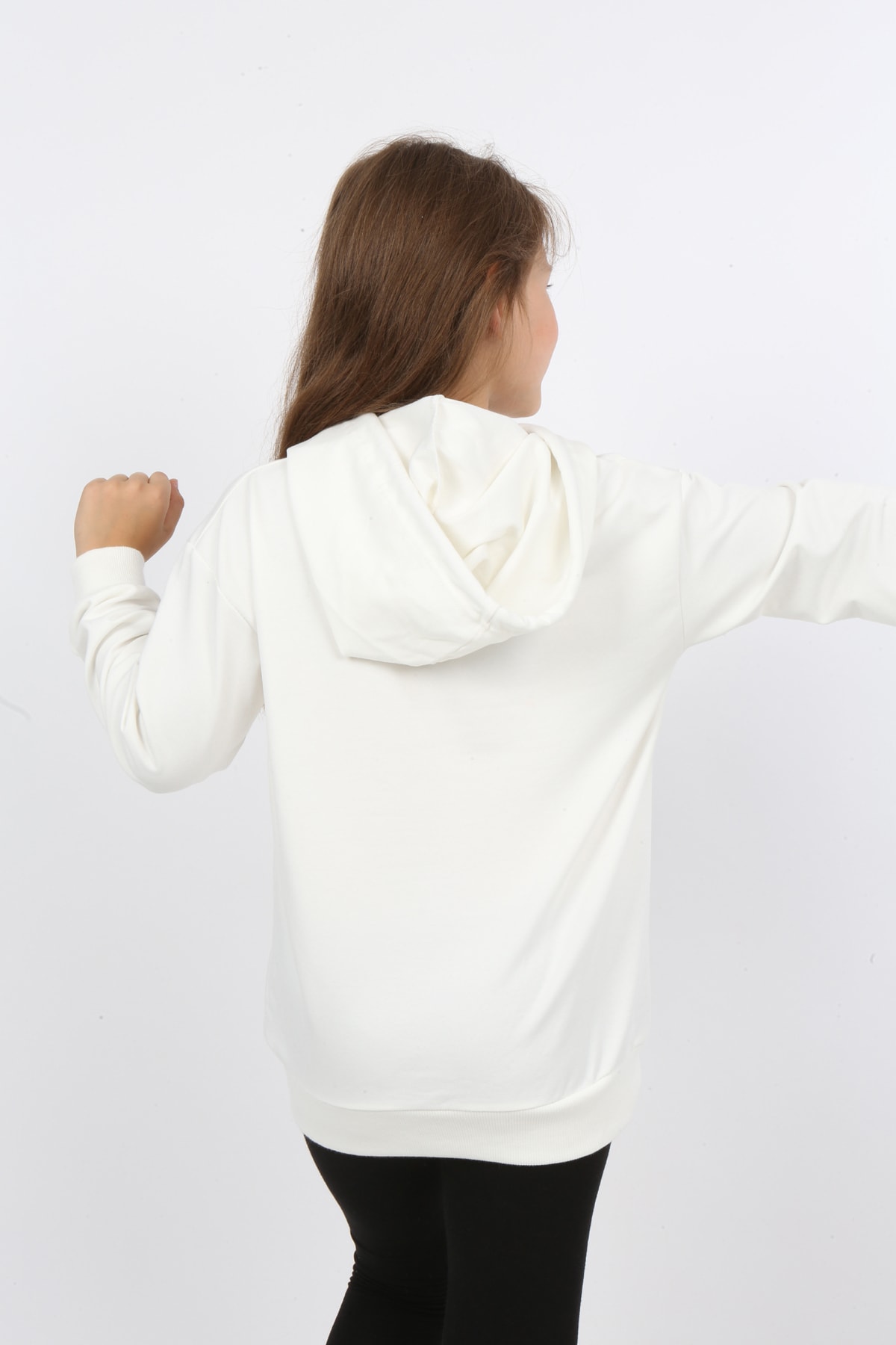 Kız Çocuk Baskılı Kapüşonlu Cepli Sweatshirt