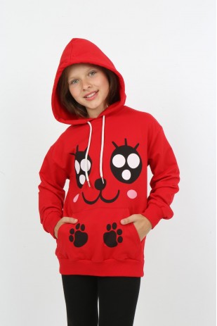 Kız Çocuk Baskılı Kapüşonlu Cepli Sweatshirt