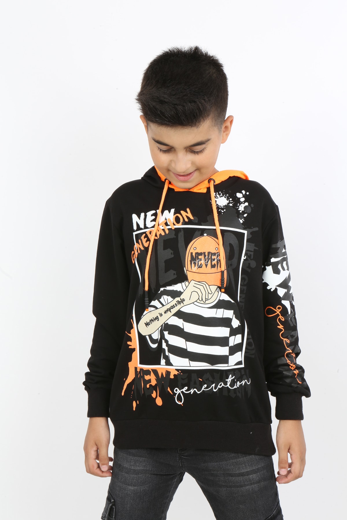 Erkek Çocuk Baskılı Kapüşonlu Sweatshirt