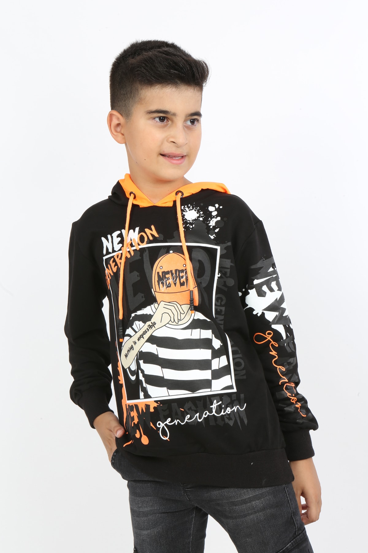 Erkek Çocuk Baskılı Kapüşonlu Sweatshirt