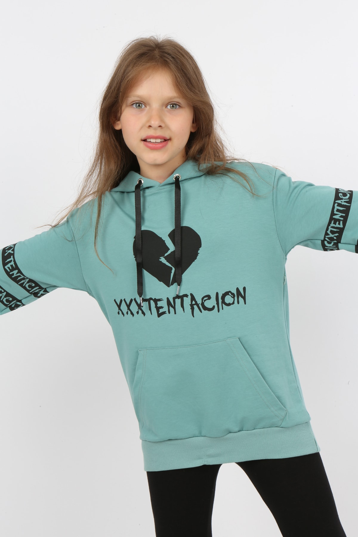 Çocuk Baskılı Kapüşonlu Cepli Sweatshirt