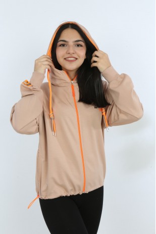 Kız Çocuk Ön Ve Arka Nakışlı Fermuarlı Cepli Sweatshirt