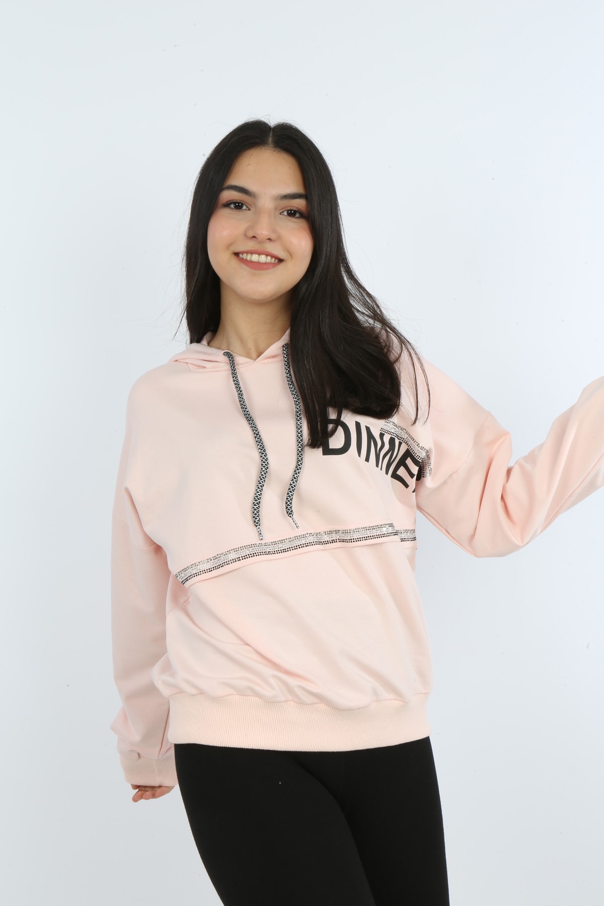 Kız Çocuk Önü Taş Detaylı Baskılı Sweatshirt