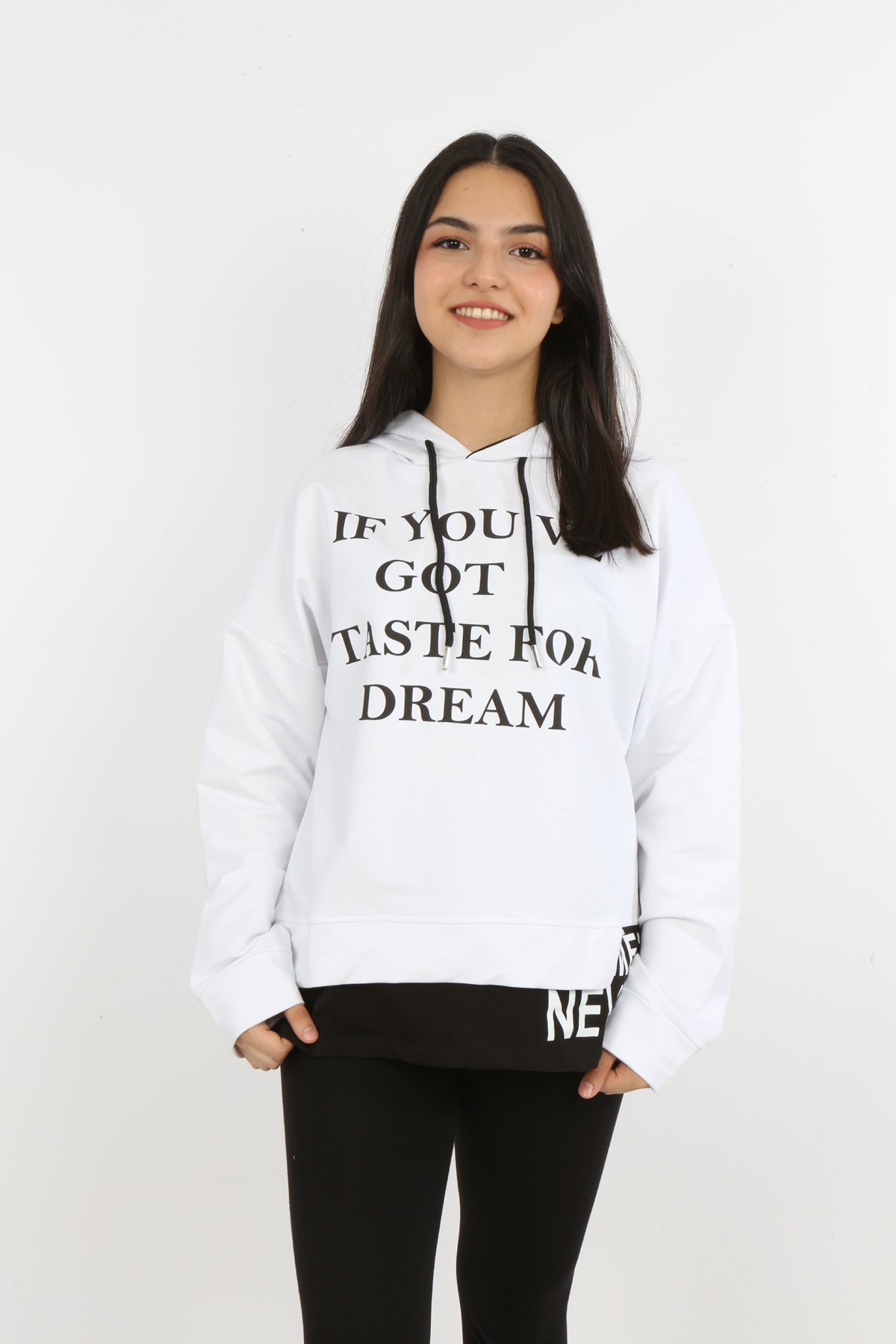Kız Çocuk Yazı Baskılı Kapüşonlu Sweatshirt