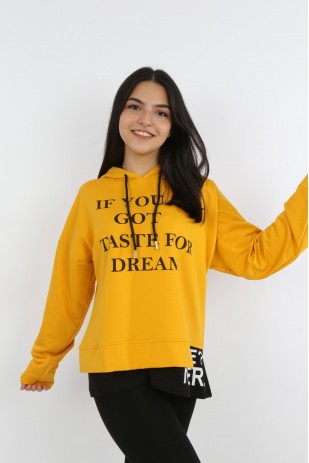 Kız Çocuk Yazı Baskılı Kapüşonlu Sweatshirt