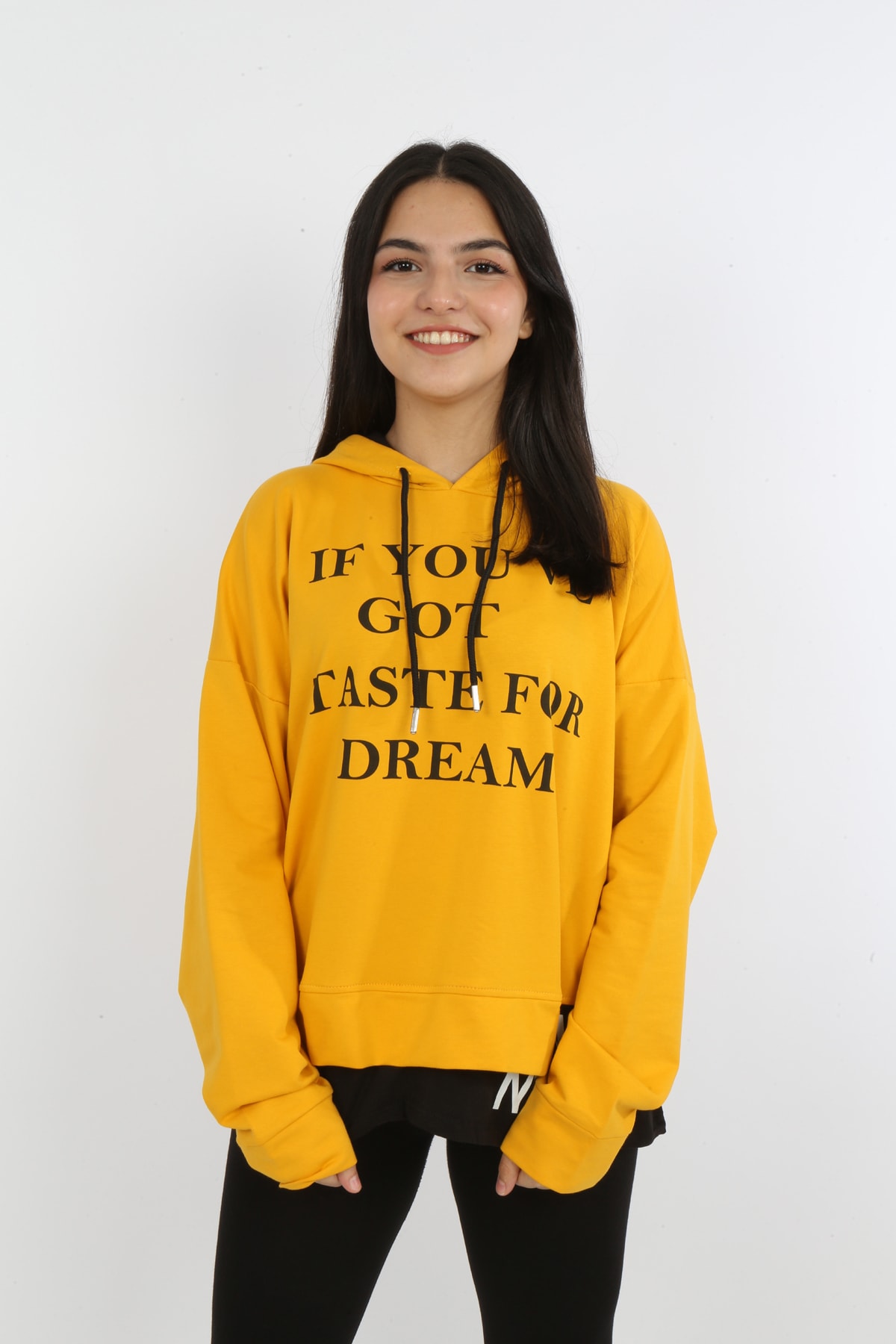 Kız Çocuk Yazı Baskılı Kapüşonlu Sweatshirt