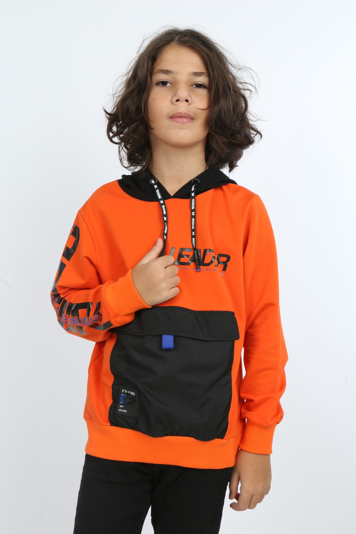 Erkek Çocuk Baskılı Kapüşonlu Cepli Sweatshirt