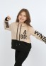 Kız Çocuk Göbek Üstü Çif Renkli Kapüşonlu Baskılı Sweatshirt