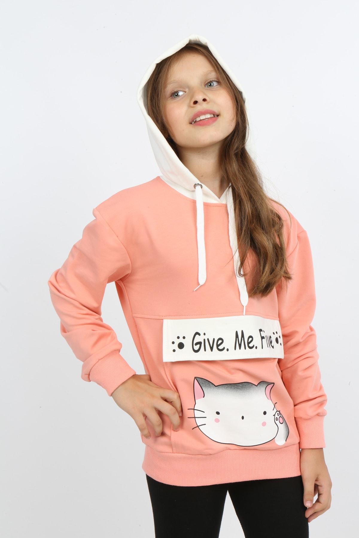 I&k Şımarık Kids سويت شيرت مطبوع بجيب مقنع للفتيات