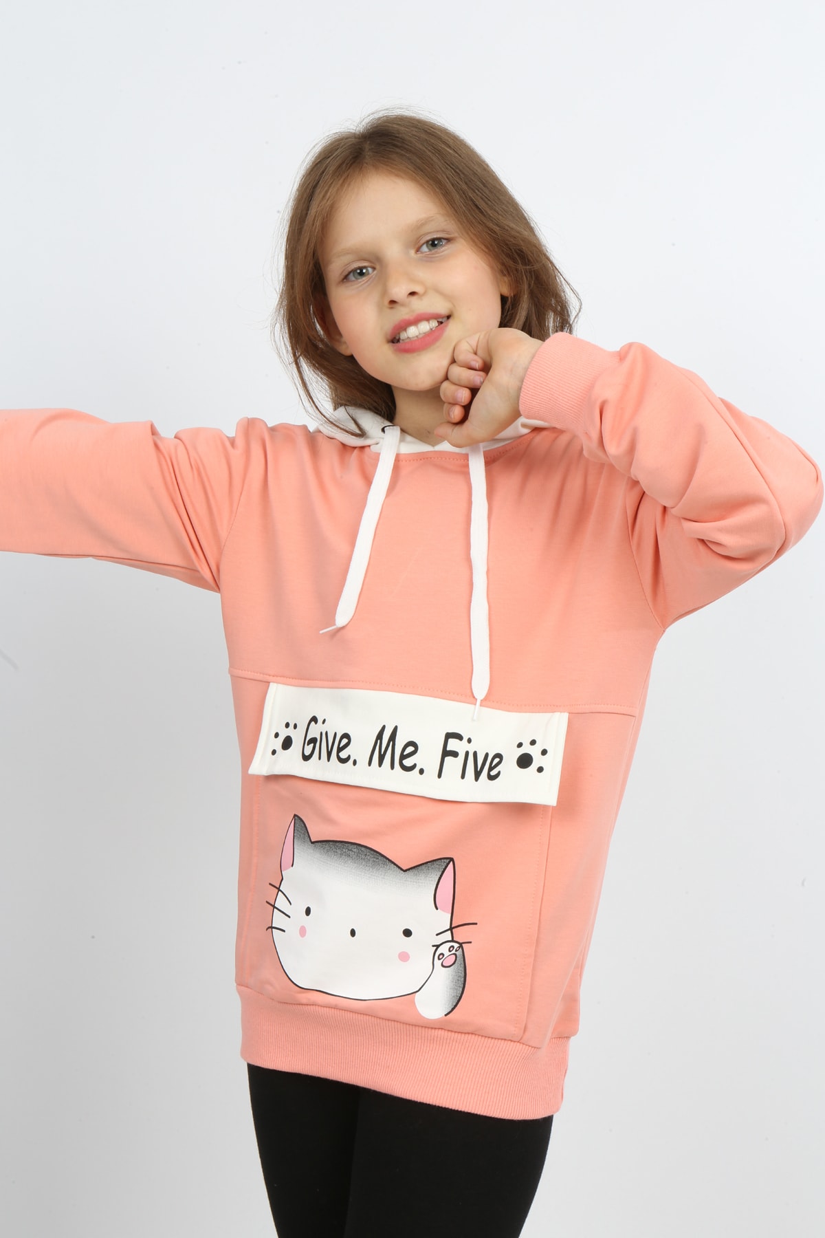 I&k Şımarık Kids سويت شيرت مطبوع بجيب مقنع للفتيات
