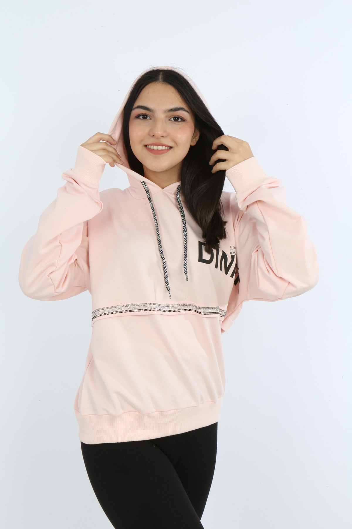 Kız Çocuk Önü Taş Detaylı Baskılı Sweatshirt