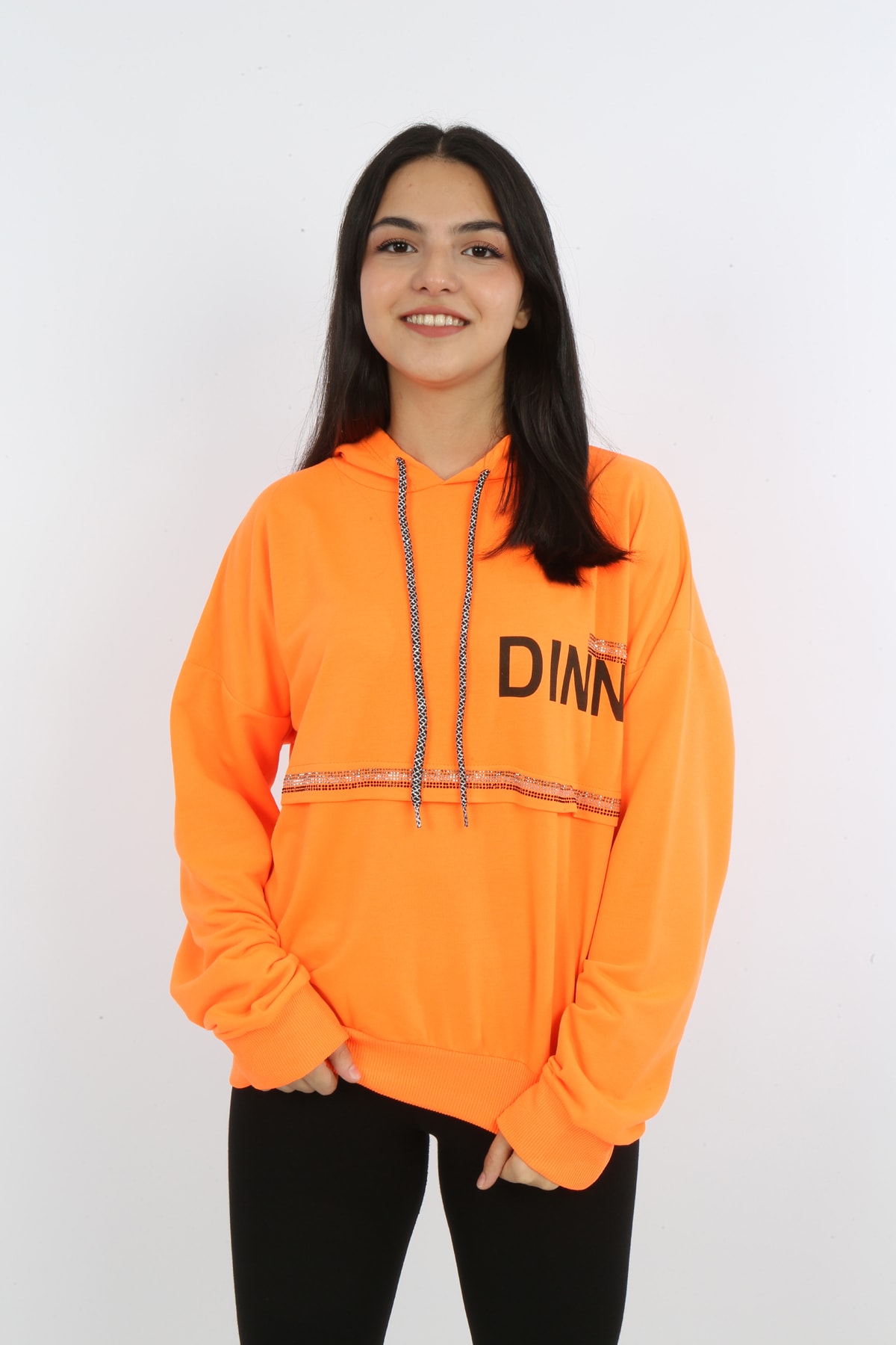 Kız Çocuk Önü Taş Detaylı Baskılı Sweatshirt