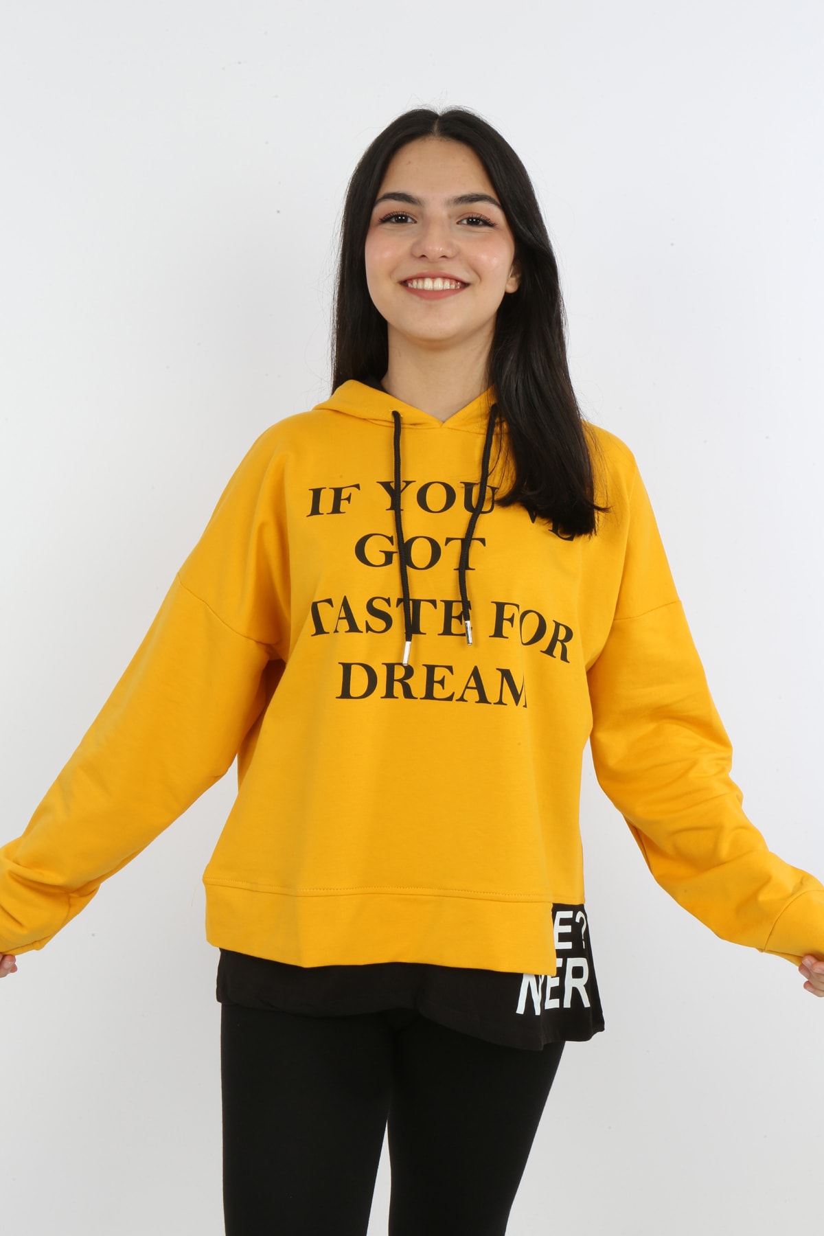 Kız Çocuk Yazı Baskılı Kapüşonlu Sweatshirt