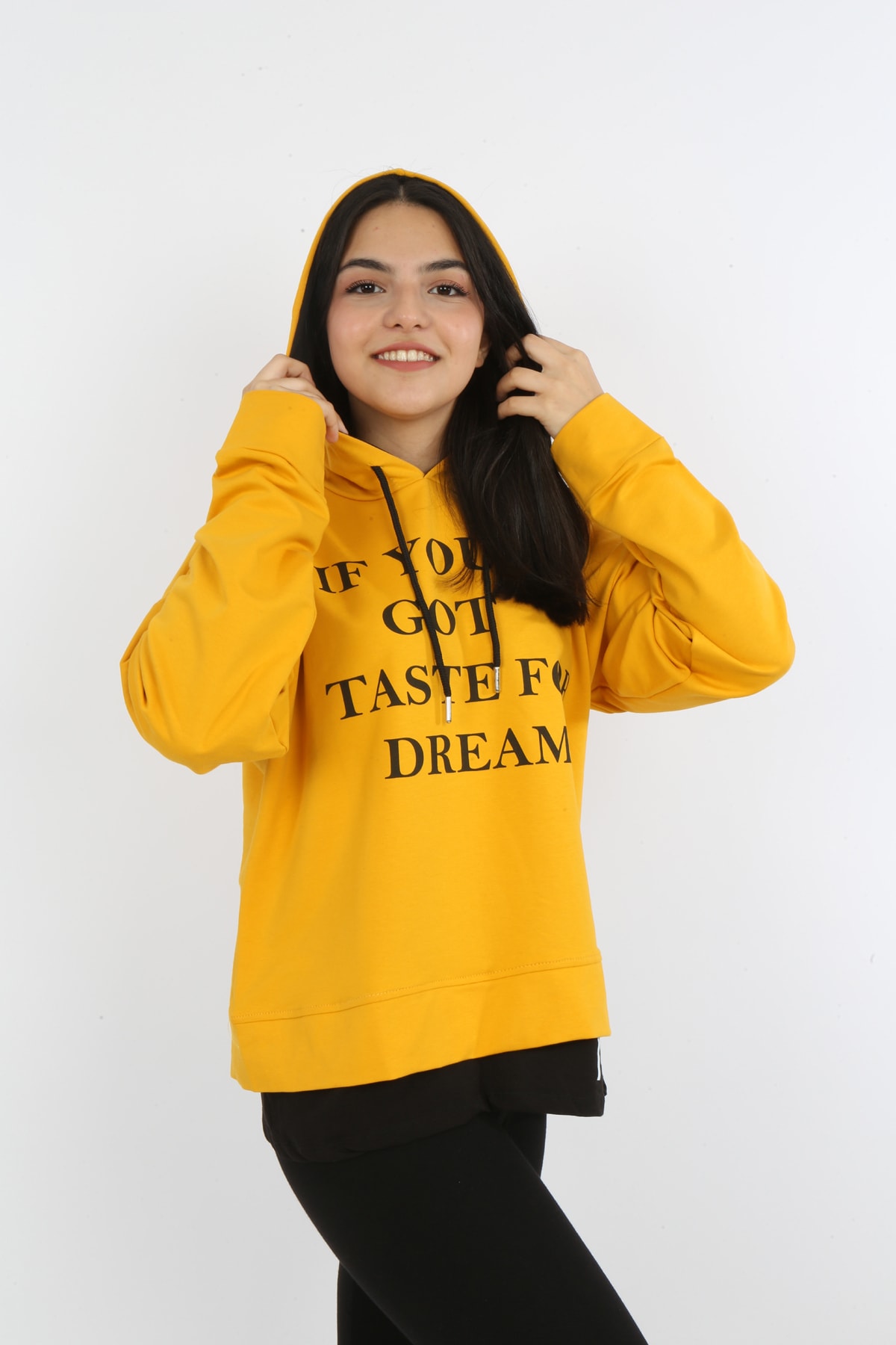 Kız Çocuk Yazı Baskılı Kapüşonlu Sweatshirt