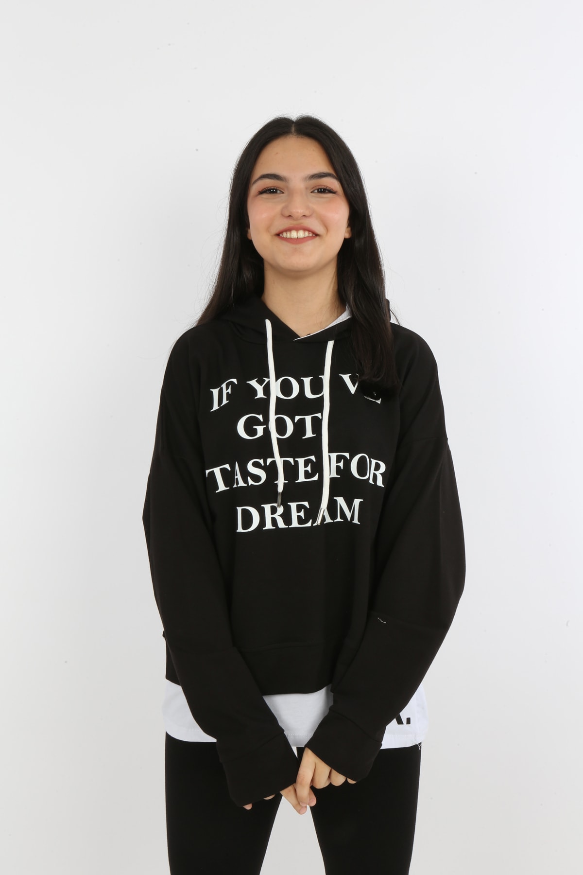 Kız Çocuk Yazı Baskılı Kapüşonlu Sweatshirt