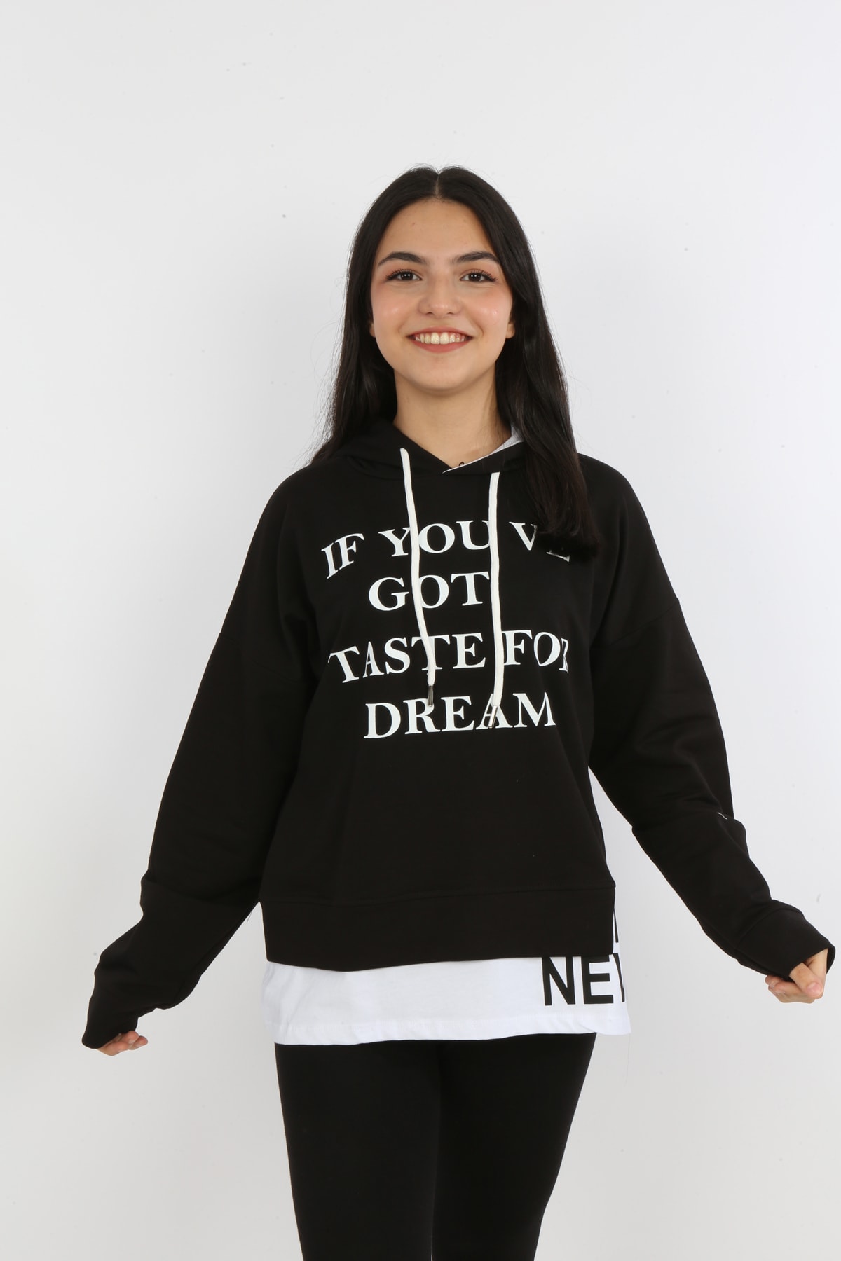 Kız Çocuk Yazı Baskılı Kapüşonlu Sweatshirt