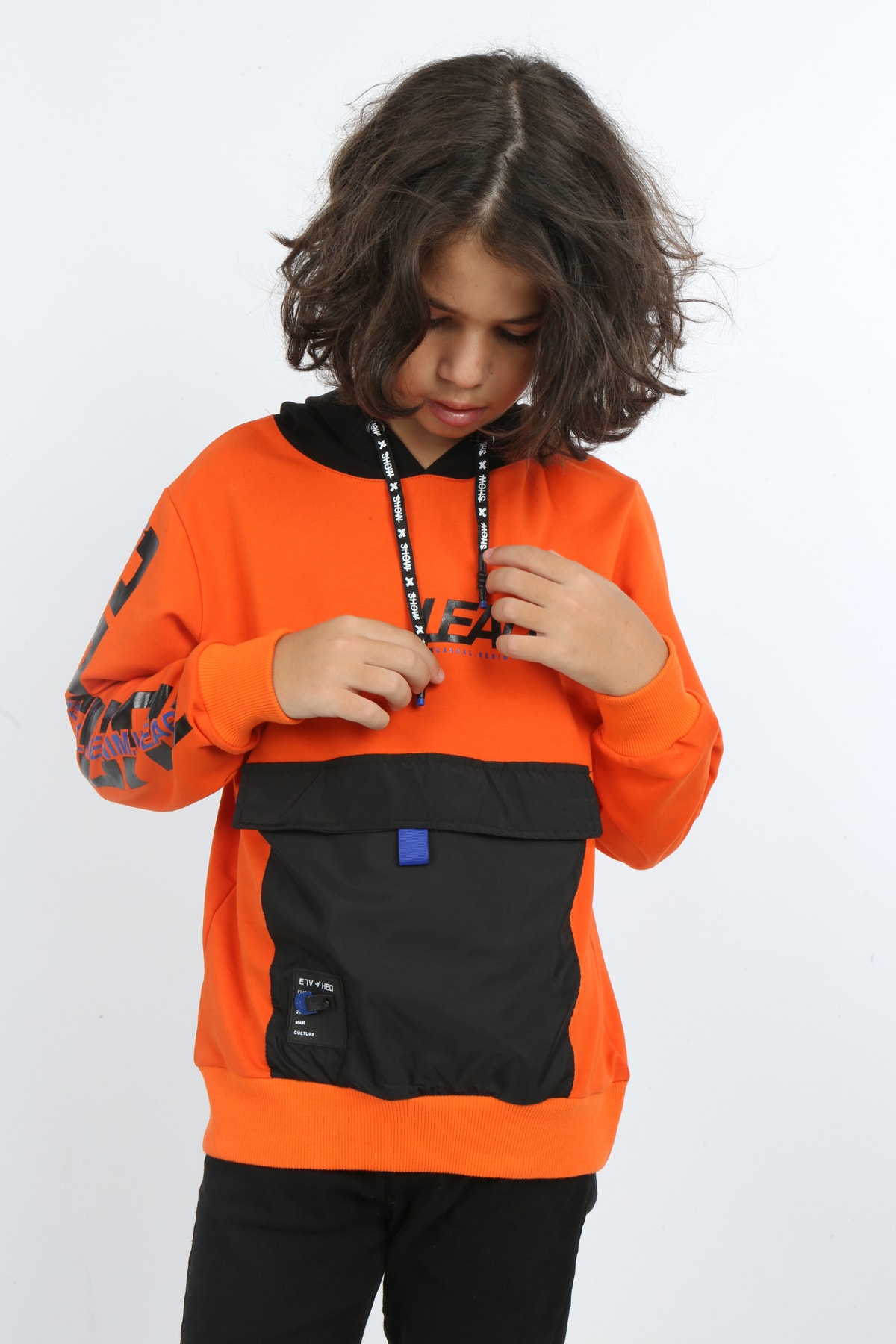 Erkek Çocuk Baskılı Kapüşonlu Cepli Sweatshirt
