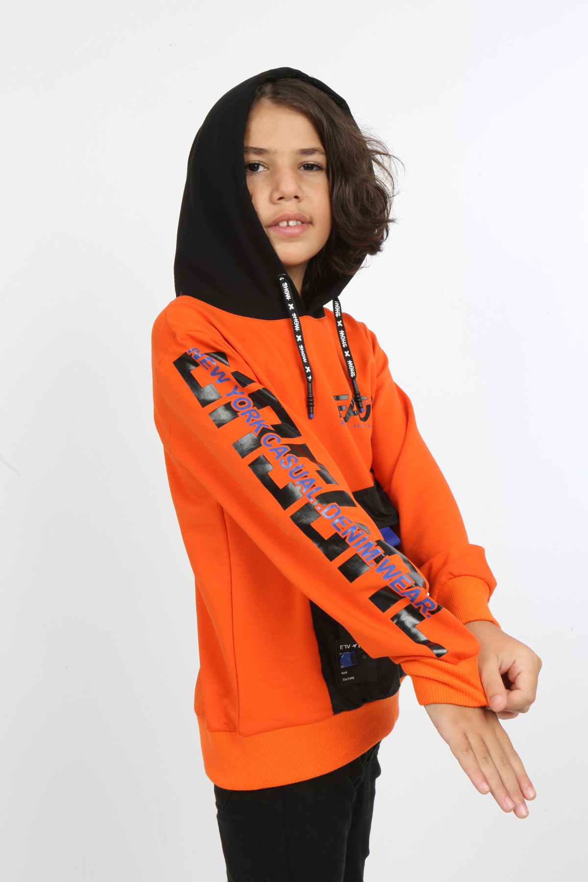 Erkek Çocuk Baskılı Kapüşonlu Cepli Sweatshirt