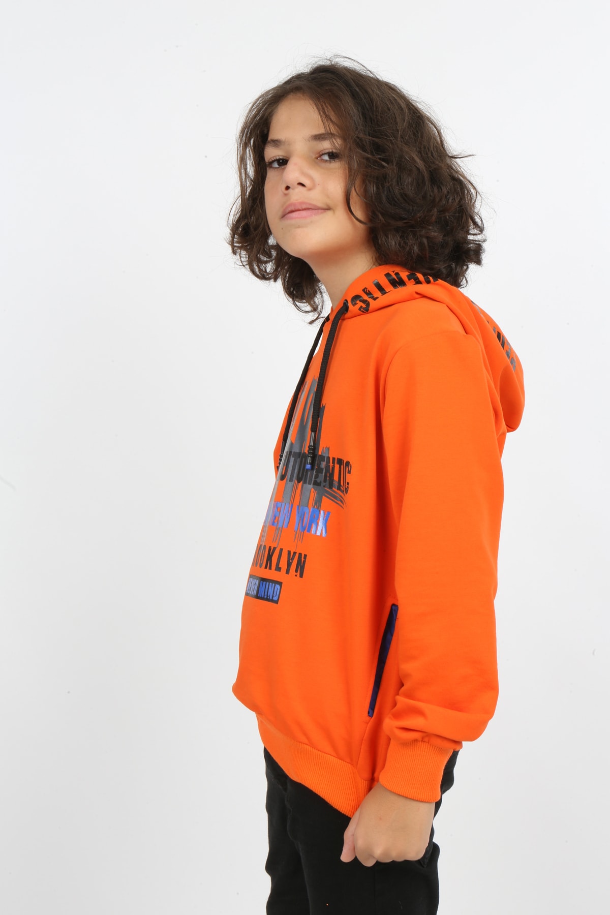 Erkek Çocuk Baskılı Kapüşonlu Cepli Sweatshirt