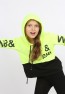 Kız Çocuk Göbek Üstü Çif Renkli Kapüşonlu Baskılı Sweatshirt