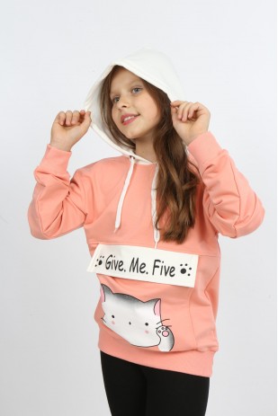 I&k Şımarık Kids سويت شيرت مطبوع بجيب مقنع للفتيات