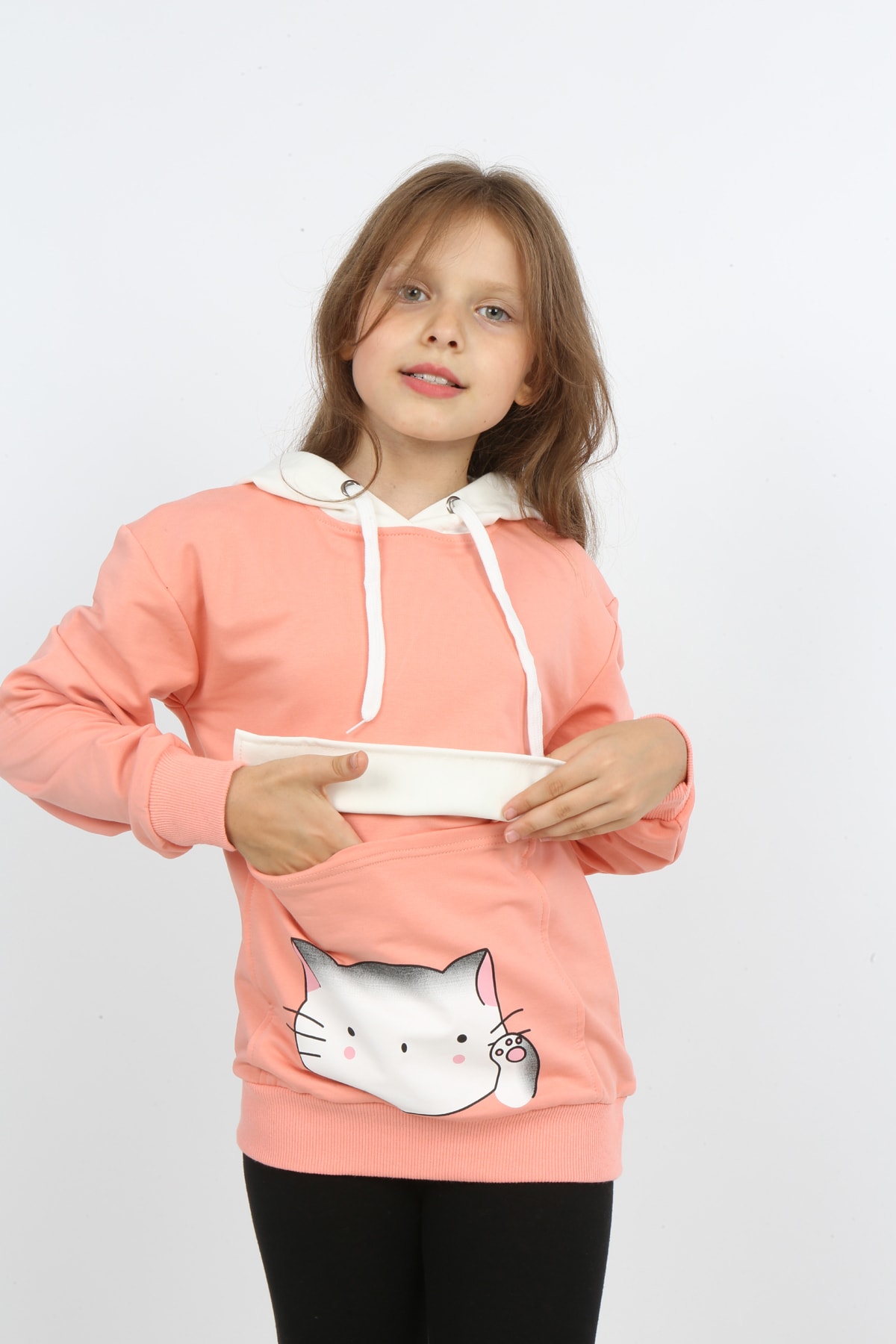 I&k Şımarık Kids سويت شيرت مطبوع بجيب مقنع للفتيات